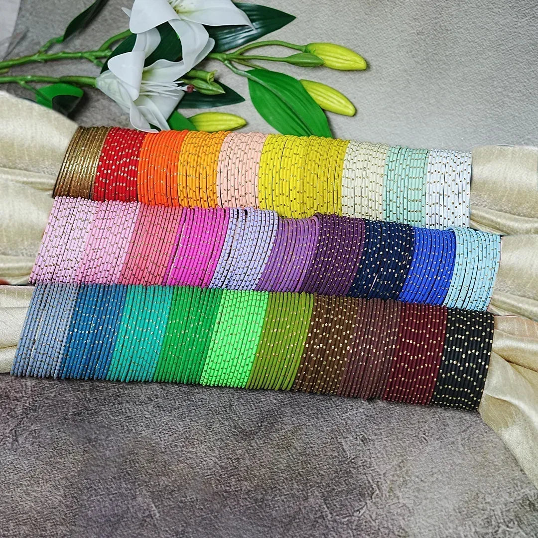 Premium Metal Bangles Combo | Matte Finish Dot Design for Women & Girls (Pack of 30 Dozen) - The Golden Cascade